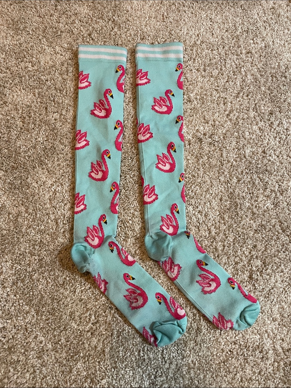 Aqua Flamingo Knee-High Compression Socks